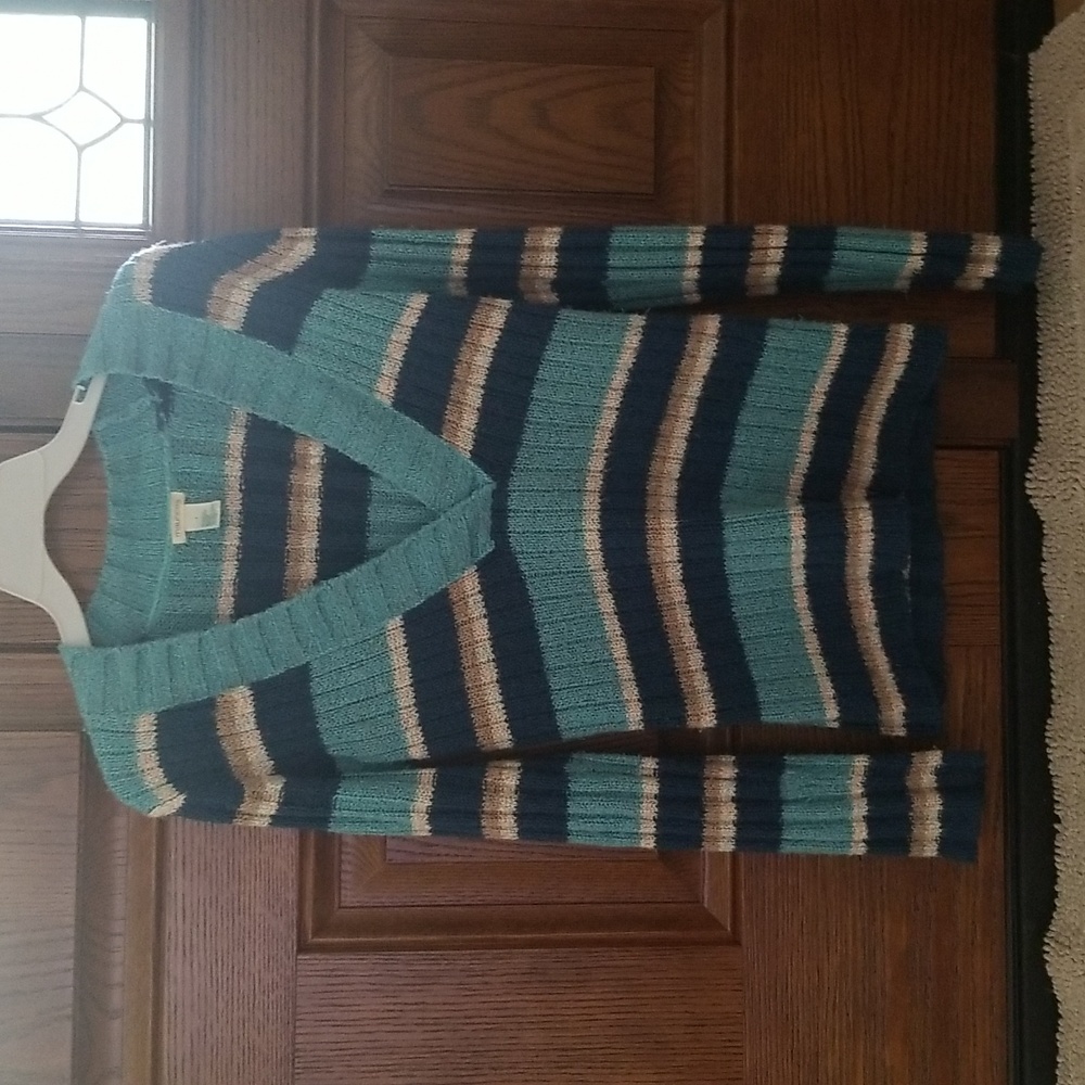 Maurices Blue/Tan Striped V-Neck Sweater